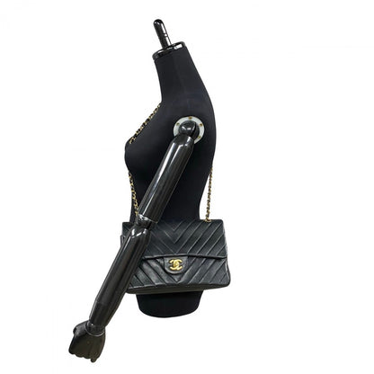 CHANEL Shoulder Bag lambskin black COCO Mark Vstitch W flap Women