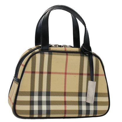 Luxury Burberry Nova Check Hand Bag PVC Leather Beige Auth 58512