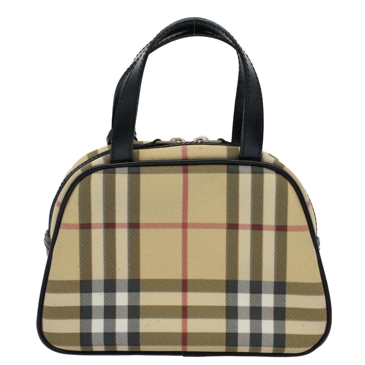 Luxury Burberry Nova Check Hand Bag PVC Leather Beige Auth 58512