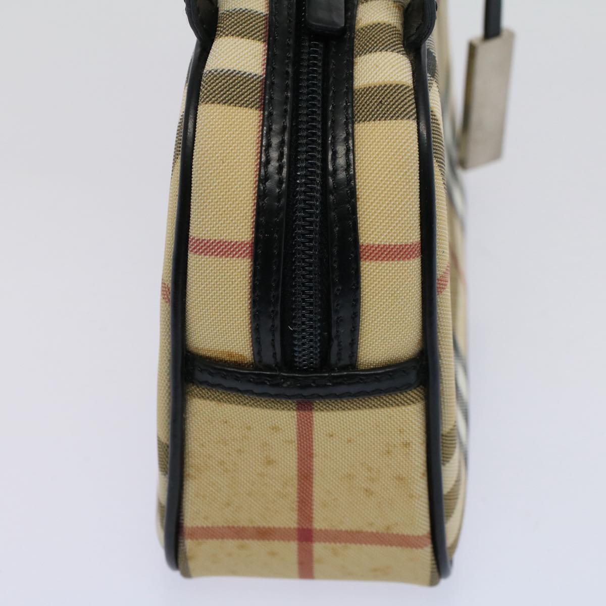 Luxury Burberry Nova Check Hand Bag PVC Leather Beige Auth 58512