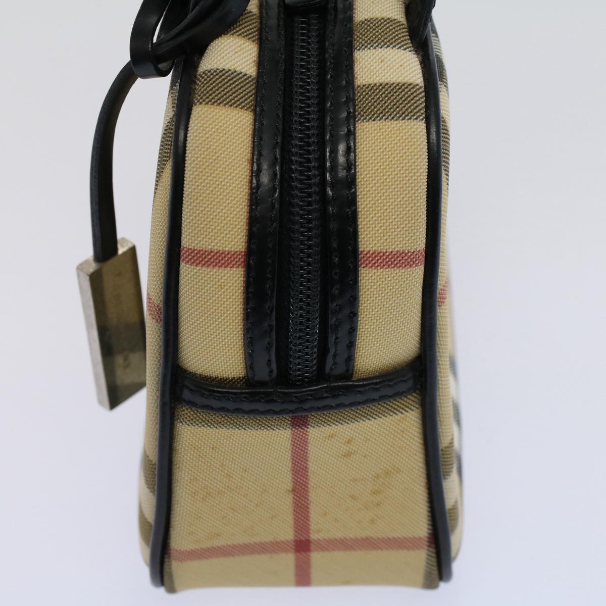 Luxury Burberry Nova Check Hand Bag PVC Leather Beige Auth 58512