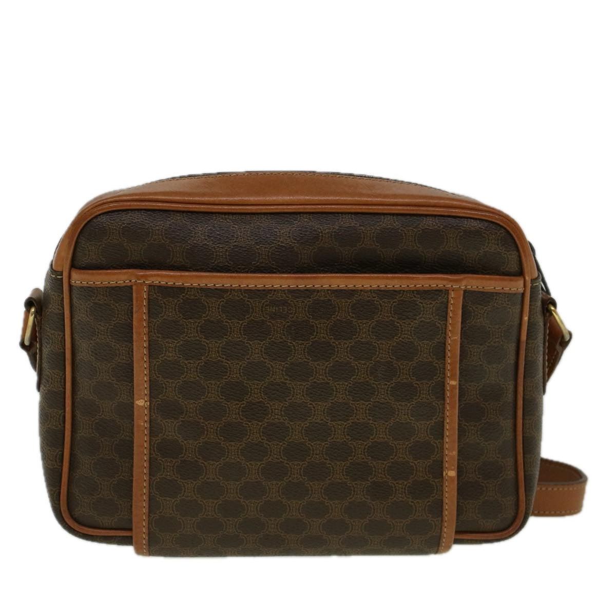 Luxury CELINE Macadam Canvas Shoulder Bag PVC Leather Brown  58514