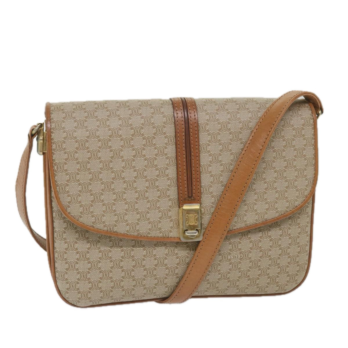 Luxury CELINE Macadam Canvas Shoulder Bag Beige  58580