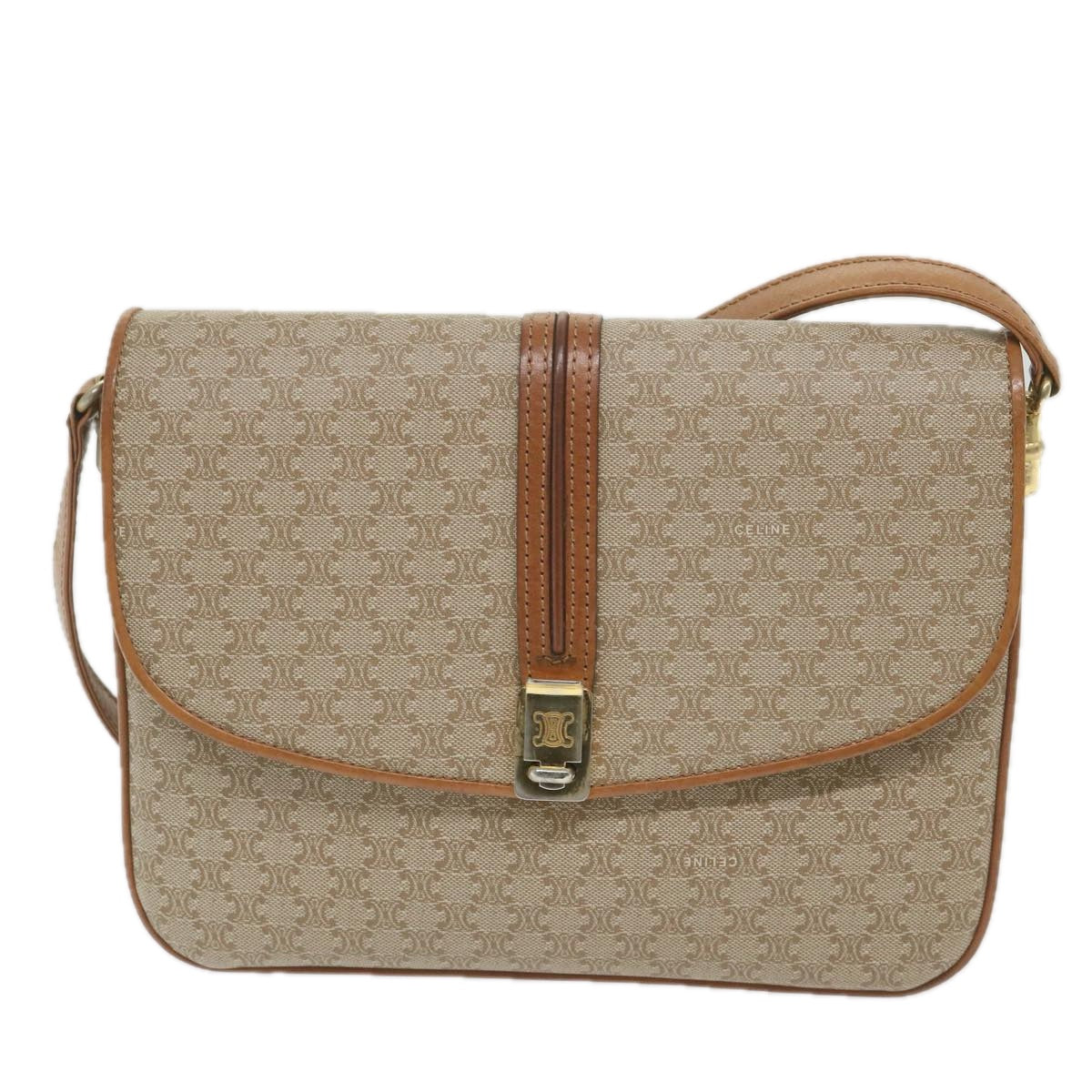 Luxury CELINE Macadam Canvas Shoulder Bag Beige  58580