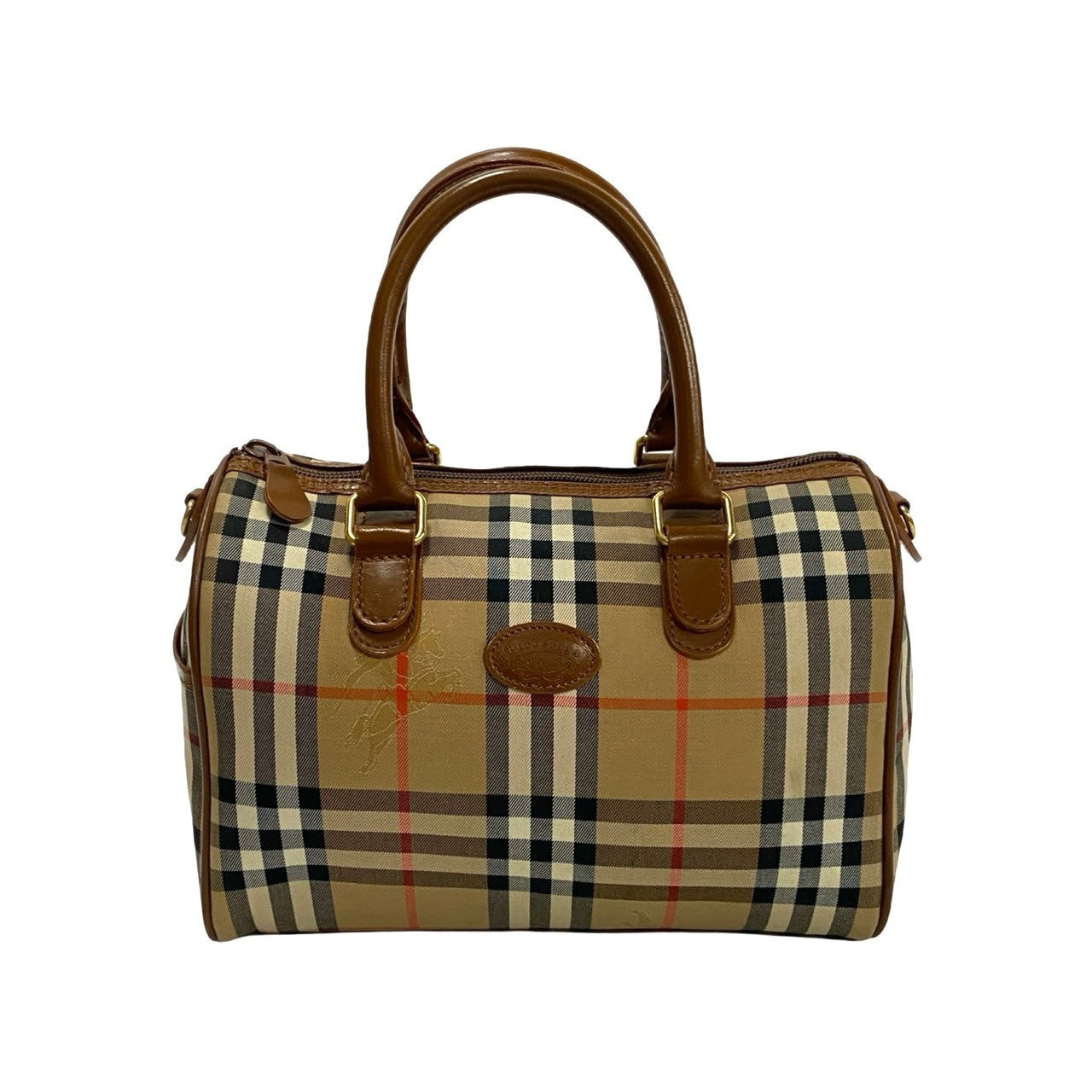 BURBERRY Handbag Leather, Canvas Brown Nova Check Women(Unisex)
