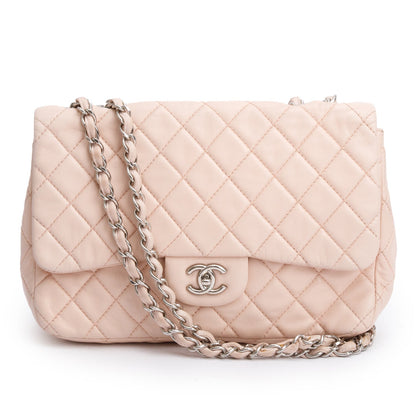 Chanel Pink Quilted Lambskin Leather Classic Jumbo Single Flap Bag