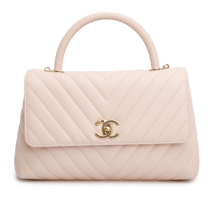 Chanel 2020 Pink Chevron Quilted Caviar Leather Medium Coco Handle Bag