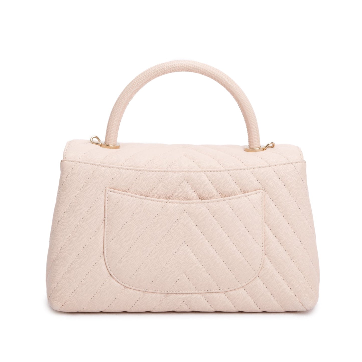 Chanel 2020 Pink Chevron Quilted Caviar Leather Medium Coco Handle Bag