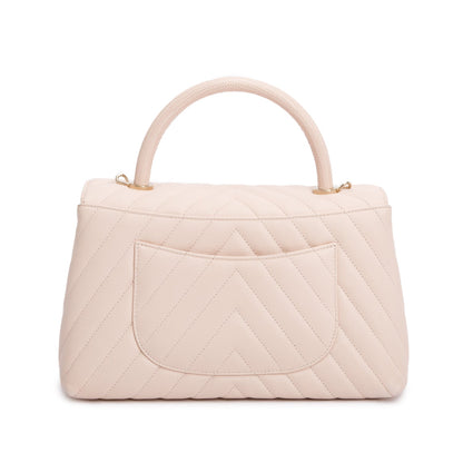 Chanel 2020 Pink Chevron Quilted Caviar Leather Medium Coco Handle Bag