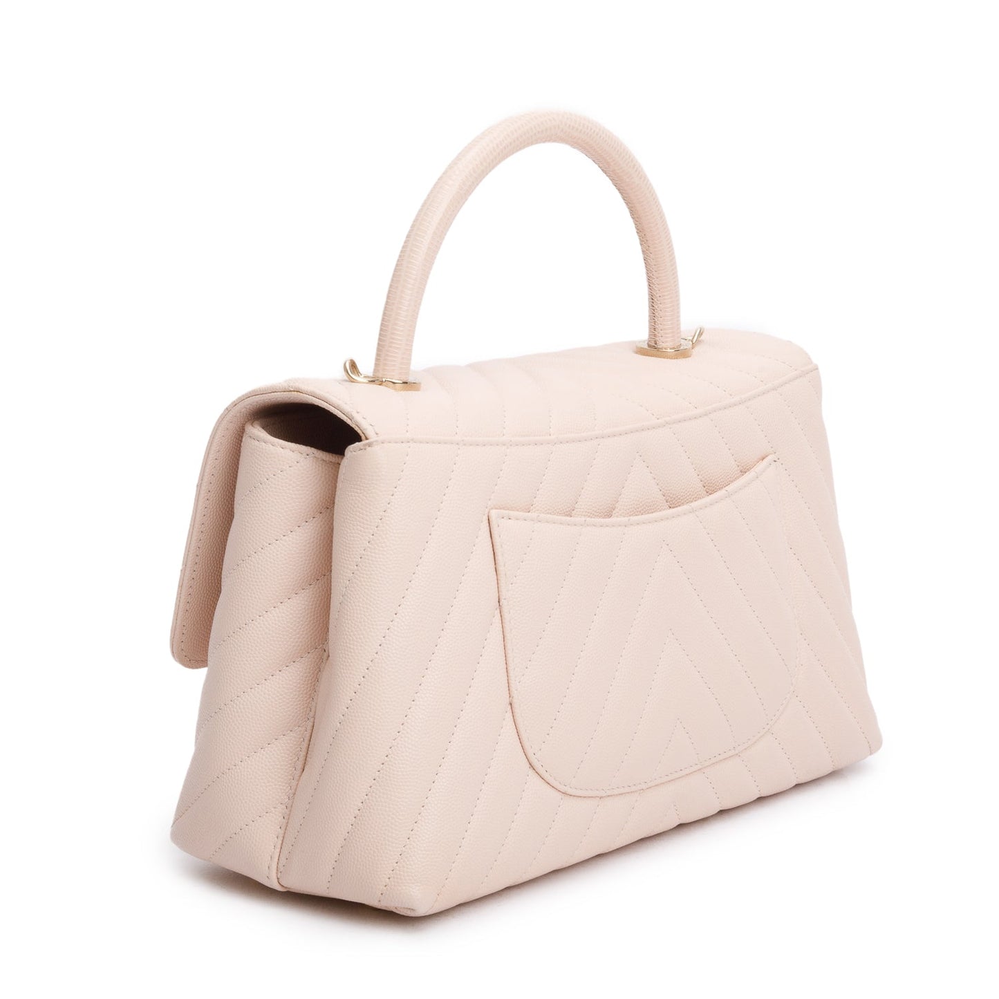 Chanel 2020 Pink Chevron Quilted Caviar Leather Medium Coco Handle Bag