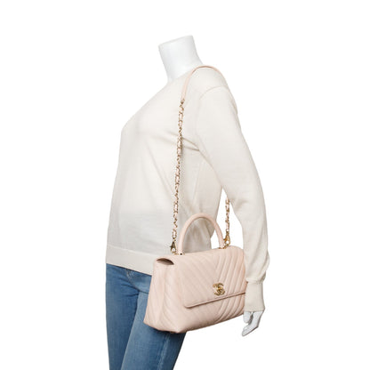 Chanel 2020 Pink Chevron Quilted Caviar Leather Medium Coco Handle Bag