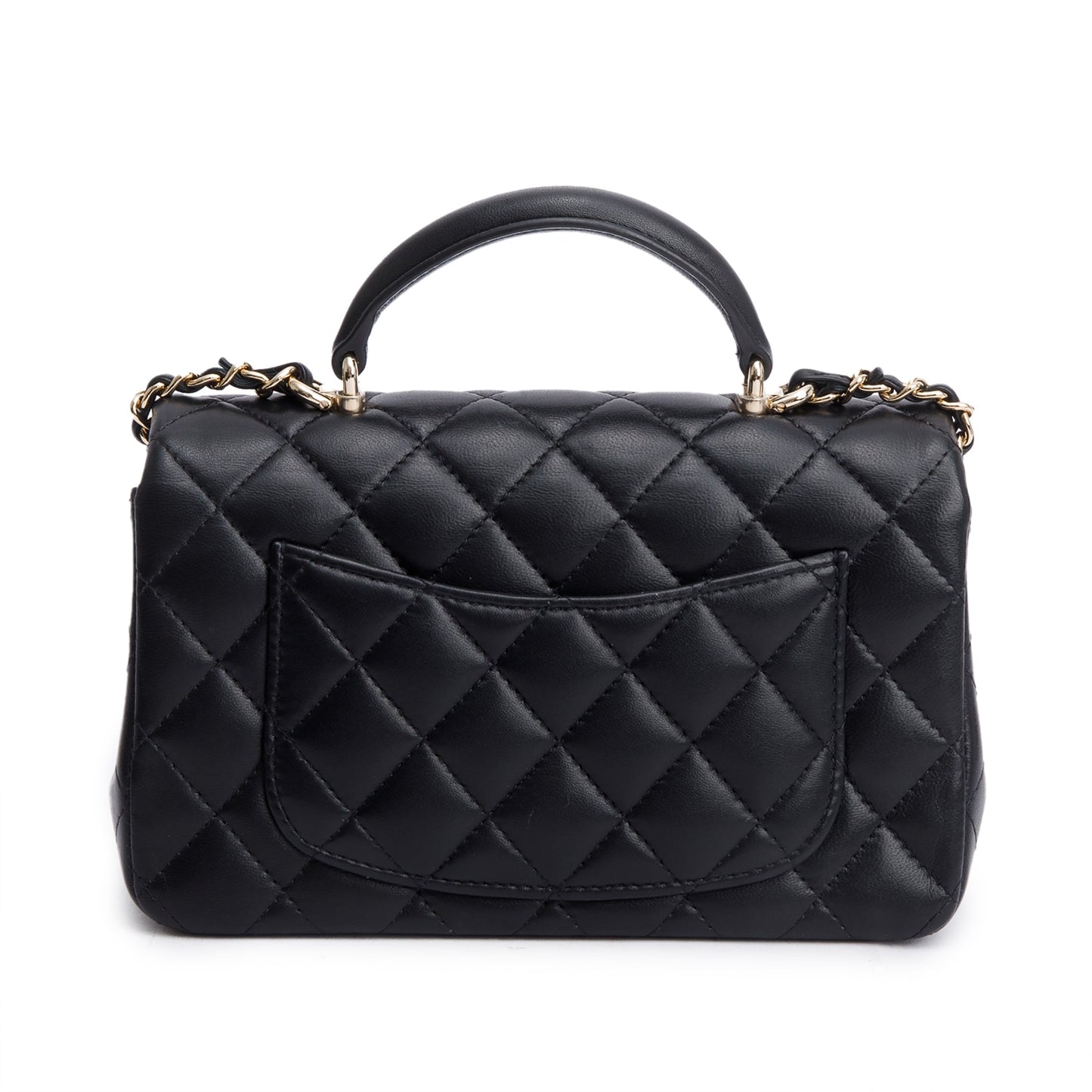 Chanel 2023 Black Quilted Lambskin Leather Mini Top Handle Rectangular Flap Bag