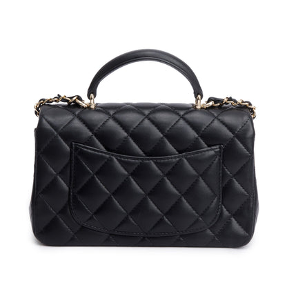 Chanel 2023 Black Quilted Lambskin Leather Mini Top Handle Rectangular Flap Bag