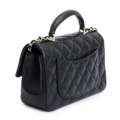 Chanel 2023 Black Quilted Lambskin Leather Mini Top Handle Rectangular Flap Bag