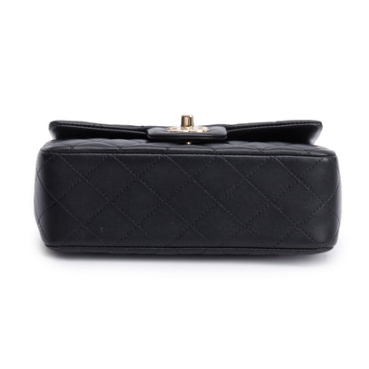 Chanel 2023 Black Quilted Lambskin Leather Mini Top Handle Rectangular Flap Bag