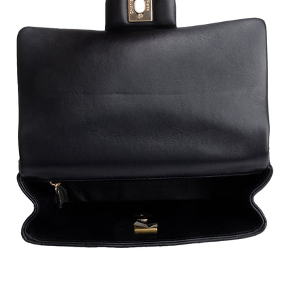 Chanel 2023 Black Quilted Lambskin Leather Mini Top Handle Rectangular Flap Bag