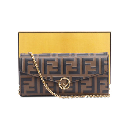 Fendi Brown FF Zucca Embossed Leather Continental Wallet on Chain