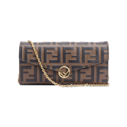 Fendi Brown FF Zucca Embossed Leather Continental Wallet on Chain