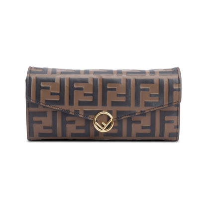 Fendi Brown FF Zucca Embossed Leather Continental Wallet on Chain