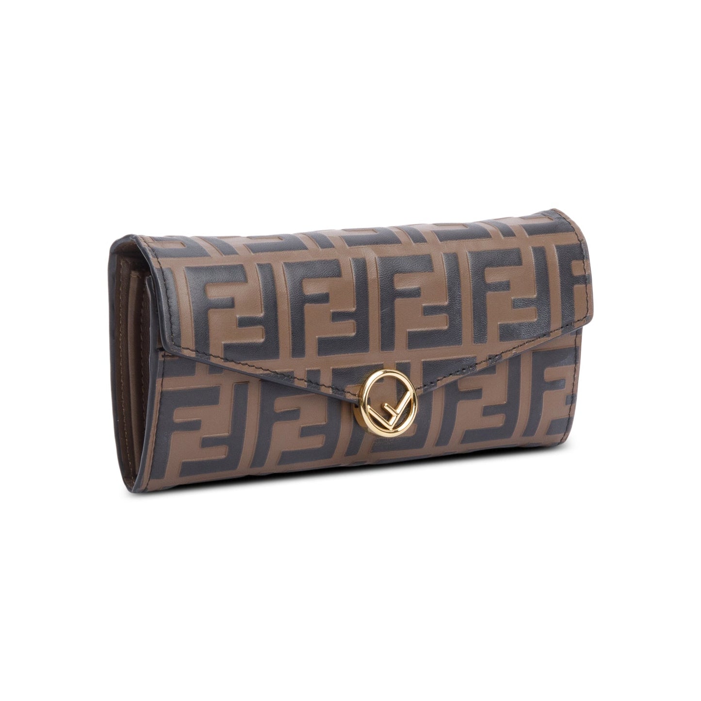 Fendi Brown FF Zucca Embossed Leather Continental Wallet on Chain