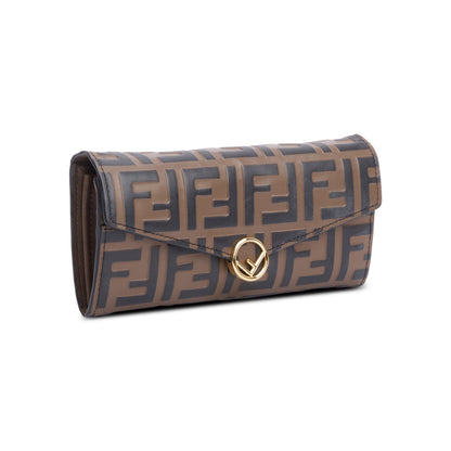 Fendi Brown FF Zucca Embossed Leather Continental Wallet on Chain