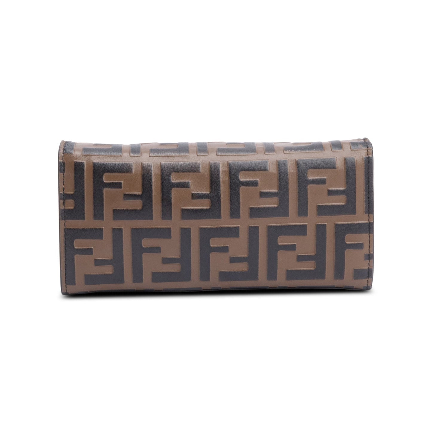 Fendi Brown FF Zucca Embossed Leather Continental Wallet on Chain