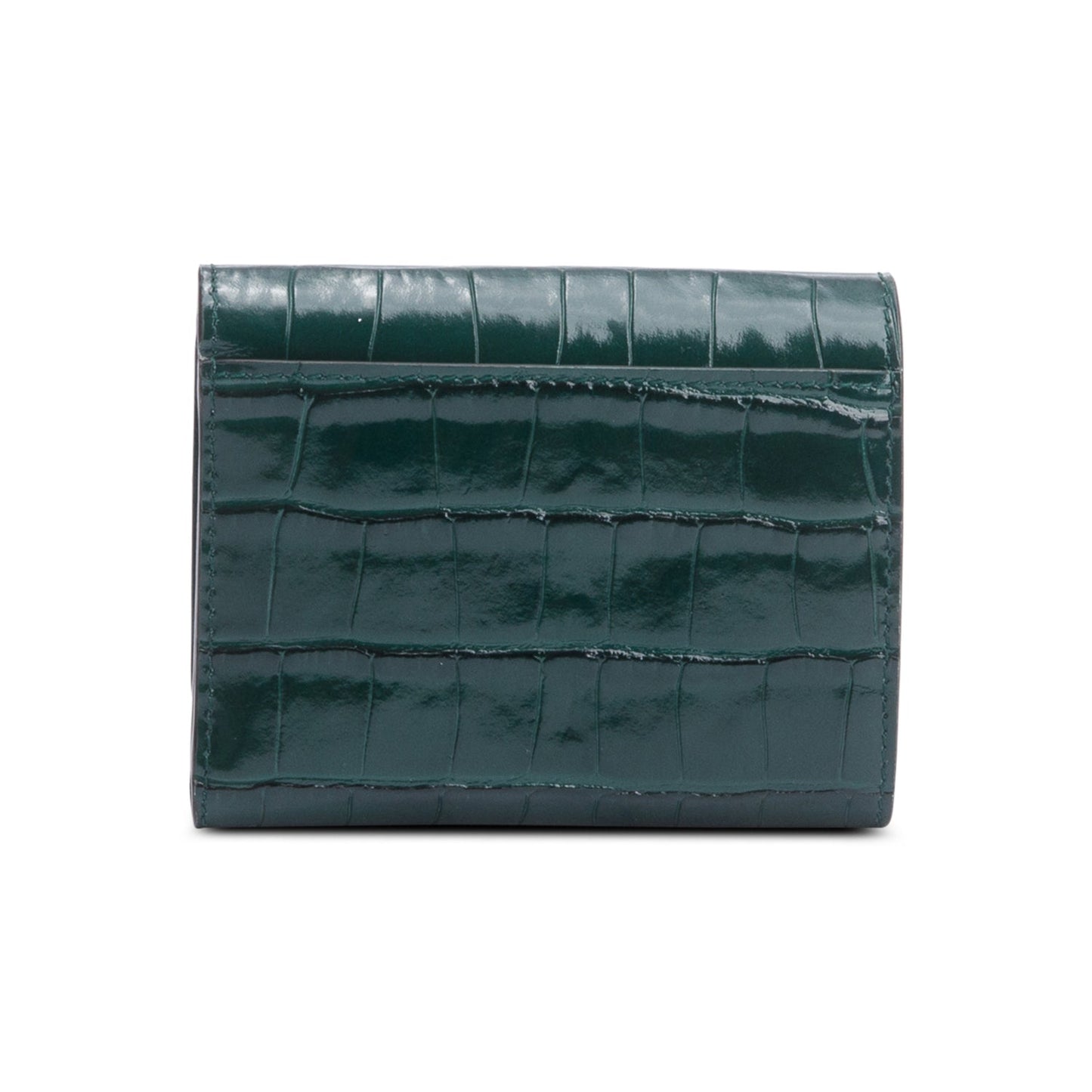 Burberry Green Croc-Embossed Leather TB Compact Wallet