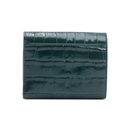 Burberry Green Croc-Embossed Leather TB Compact Wallet