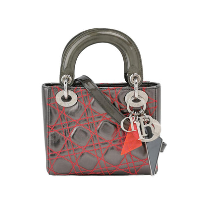 Lady Dior Mini Grey Leather with Red Cannage Stitching 2011 Dior X Anselm Reyle Collection