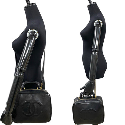CHANEL Shoulder Bag Matt caviar skin black