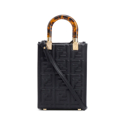 Fendi Black FF Embossed Leather Mini Sunshine Shopper Tote