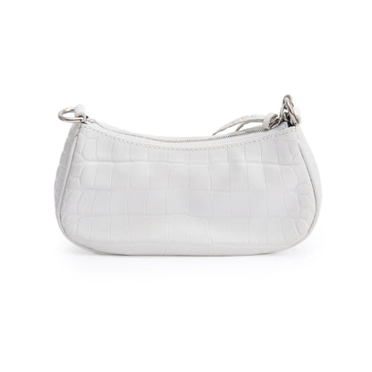 Balenciaga White Crocodile Embossed Leather Mini Le Cagole Crossbody with Chain
