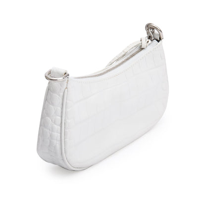 Balenciaga White Crocodile Embossed Leather Mini Le Cagole Crossbody with Chain