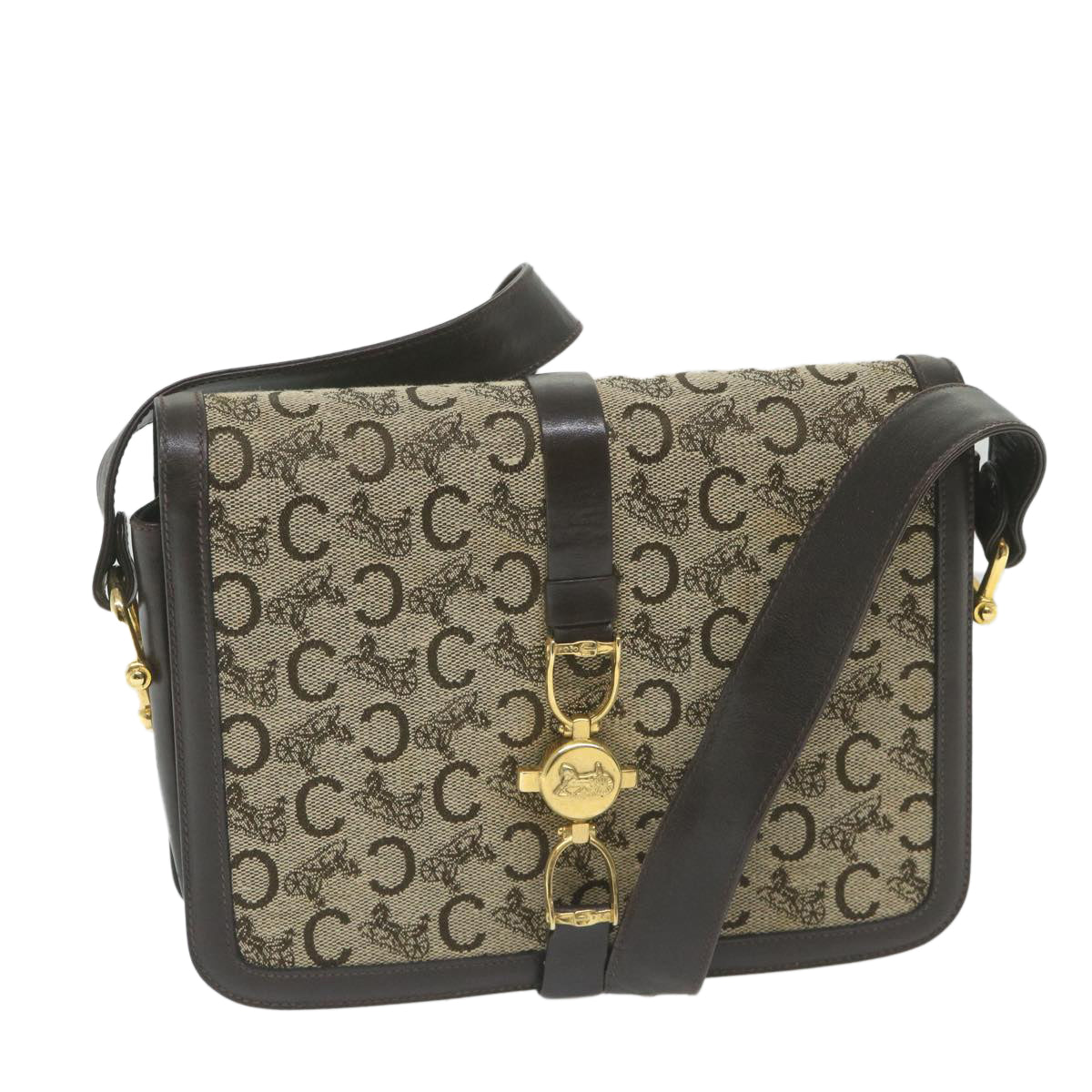 Luxury CELINE C Macadam Canvas Shoulder Bag Beige  58911