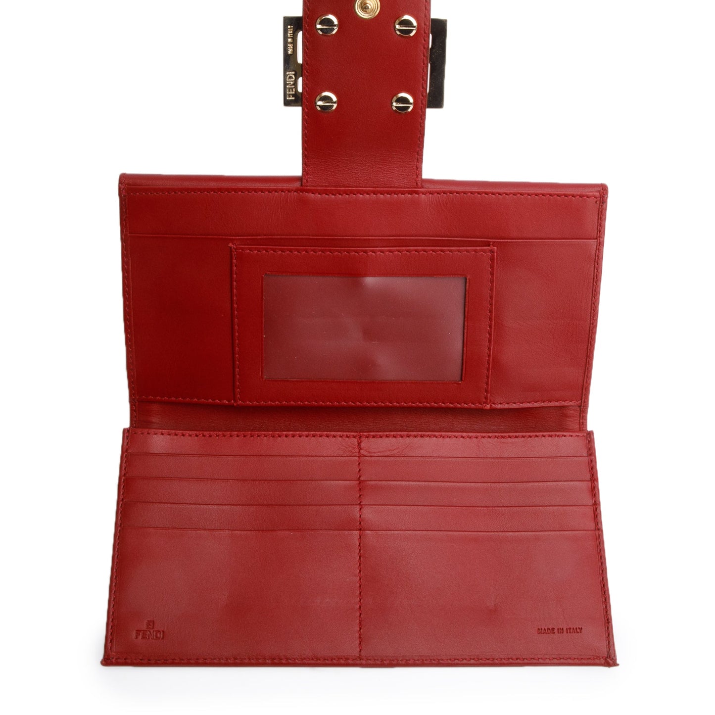 Fendi Red Leather Trim FF Zucca Canvas Continental Wallet
