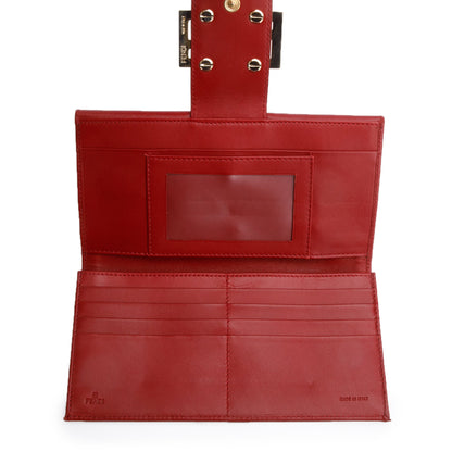 Fendi Red Leather Trim FF Zucca Canvas Continental Wallet