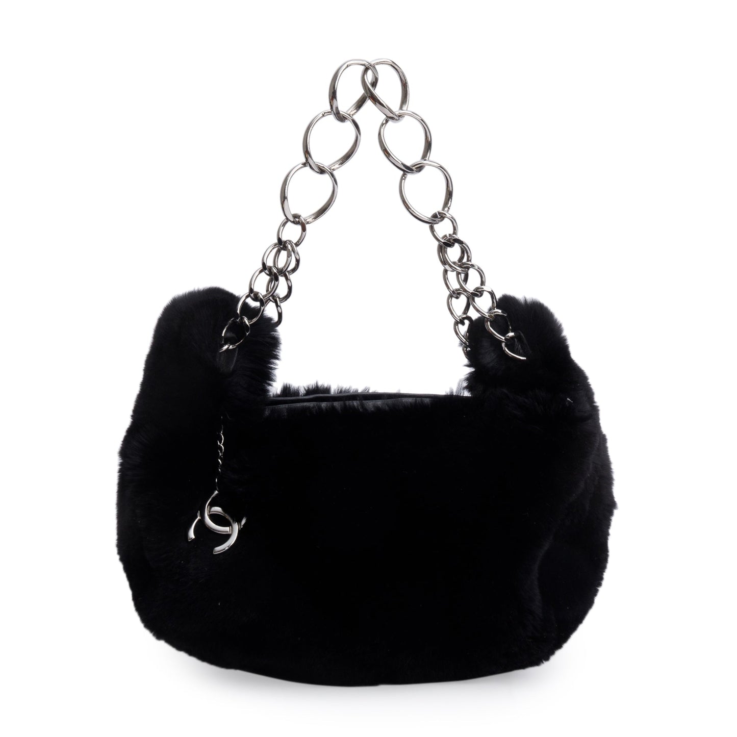 Chanel Black Lapin Rabbit Fur Lambskin Chain Shoulder Bag