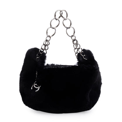 Chanel Black Lapin Rabbit Fur Lambskin Chain Shoulder Bag