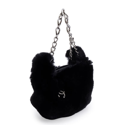 Chanel Black Lapin Rabbit Fur Lambskin Chain Shoulder Bag