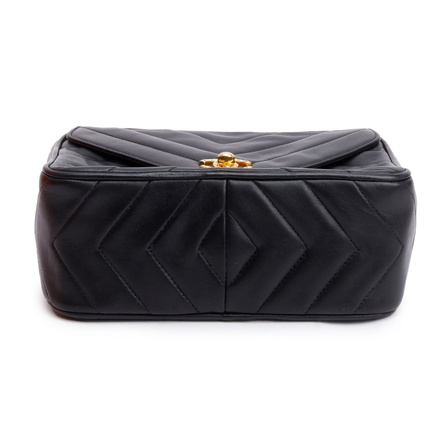 Chanel Vintage Black Chevron Lambskin Leather CC Tassel Bijoux Chain Camera Bag