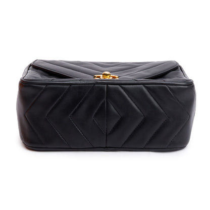 Chanel Vintage Black Chevron Lambskin Leather CC Tassel Bijoux Chain Camera Bag