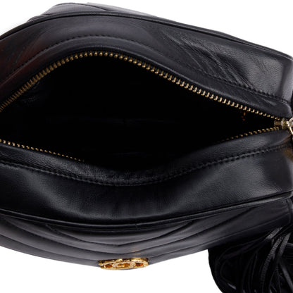 Chanel Vintage Black Chevron Lambskin Leather CC Tassel Bijoux Chain Camera Bag