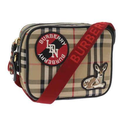 Luxury Burberry Nova Check Shoulder Bag Nylon Canvas Beige Auth 58996A