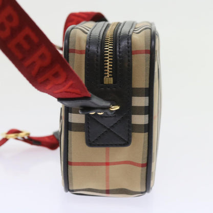 Luxury Burberry Nova Check Shoulder Bag Nylon Canvas Beige Auth 58996A
