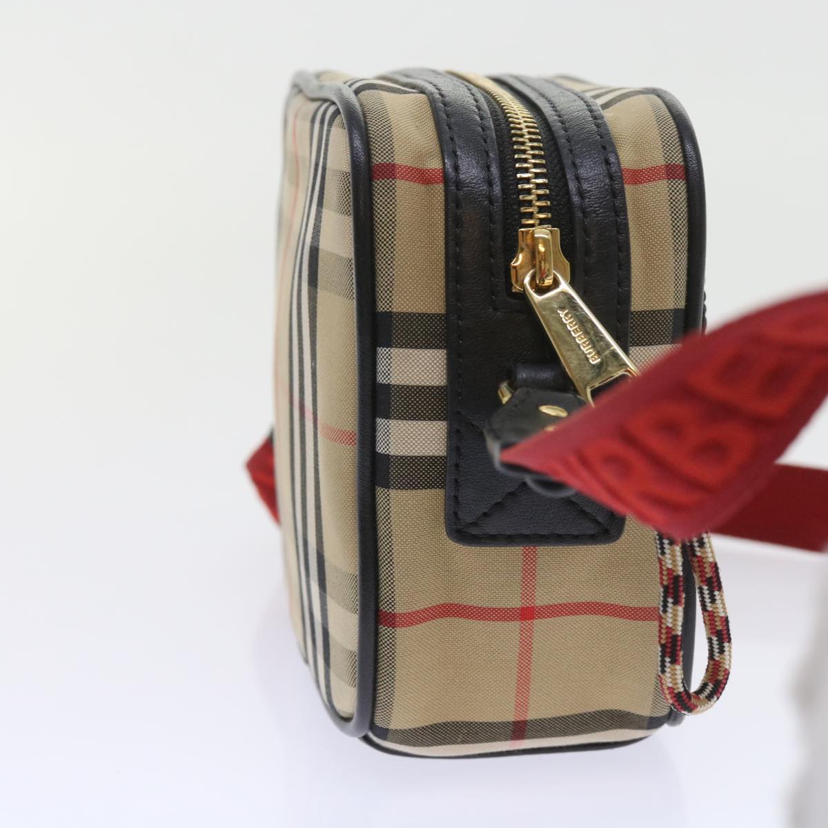 Luxury Burberry Nova Check Shoulder Bag Nylon Canvas Beige Auth 58996A