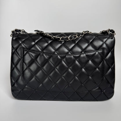 Chanel Classic Flap Jumbo Black Lambskin Leather Single Flap with Silver Hardware