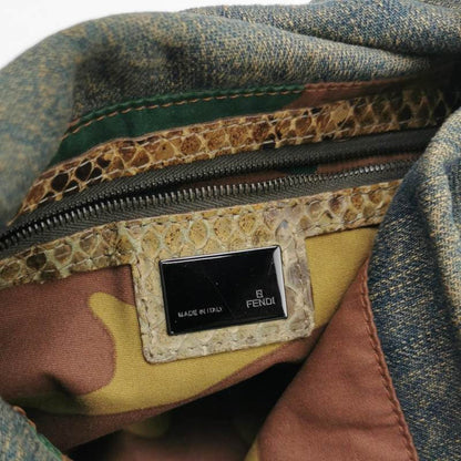 Fendi Baguette Denim Shoulder Bag Snake-skin Strap