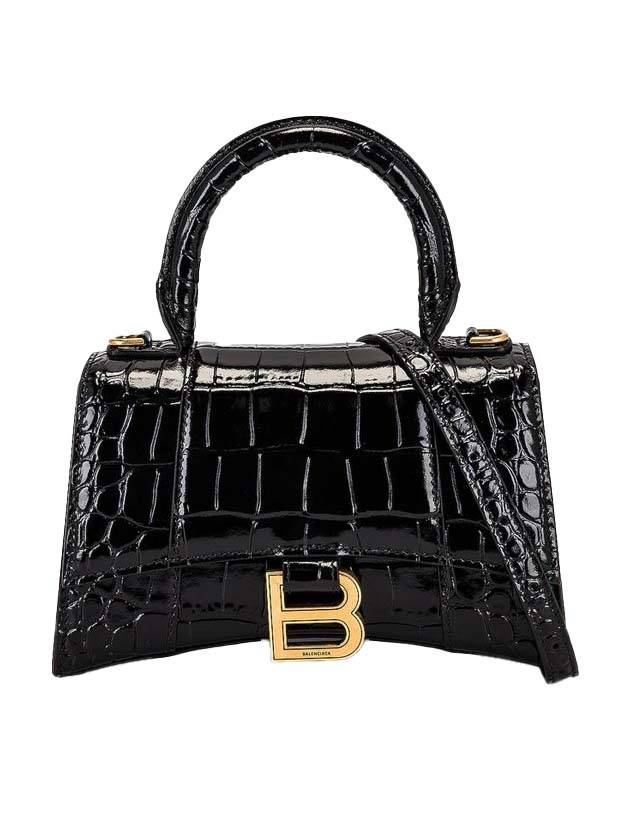 Luxury Balenciaga Trending 2025 Hourglass Crocodile Embossed Leather XS Tote Bag Black