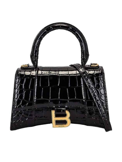 Luxury Balenciaga Trending 2025 Hourglass Crocodile Embossed Leather XS Tote Bag Black
