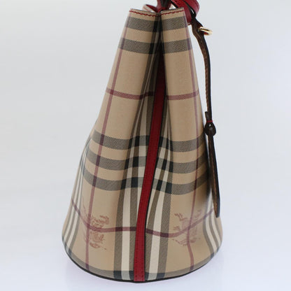 Luxury Burberry Nova Check Shoulder Bag Nylon Canvas Beige Auth 59021A